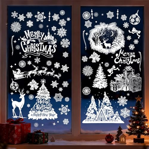 GWHOLE Stickers Noel Fenetre Electrostatique Reutilisable, 216pcs Autocollant Decoration Noel Fenetre Vitrophanie Deco Christmas Decorations Interieur Maison Vitre Vitrine