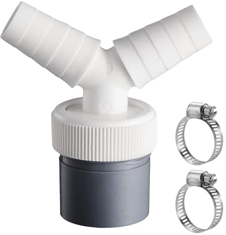 Washing Machine Waste Splitter,Dishwasher Y Connection Adapter with 2 Hose Clamp,Double Connection Y-Shaped Waste Pipe Connector,Y-Piece Splitter Connector Drain Adaptor for Tumble Washing Dryer