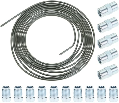 QWORK® 5m Bremsleitung aus verkupfertem Stahl + Kunststoffbeschichtung, inklusive 10 M10x1 Verschraubungen & 5 M10x1 Verbinder