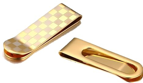 Gobelieve Clip de dinero de acero inoxidable de 53 mm, diseño de rejilla dorada pulida, tarjetero para hombre, accesorio de metal portátil