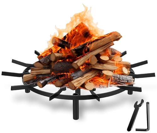 Mdkave Feuerschalenrost, rund, robuster Feuerschalenrost, dekorativer Holzbefeuer, angehobener Rost für Lagerfeuer, Kamin, Holzöfen und Camping-Feuerstellen im Freien, Schwarz, 66 cm