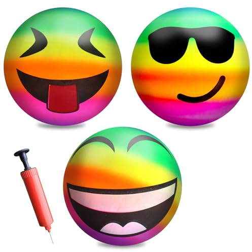 YOUYIKE 3 styck Uppblåsbara Vattenbollar med Luftpumpa, Bouncy Kickboll Regnbågsboll Fotboll Strandboll Gummiboll Beachboll Bollar Handboll Bollar för Bollhav & Bollspel Utomhus & Inomhus