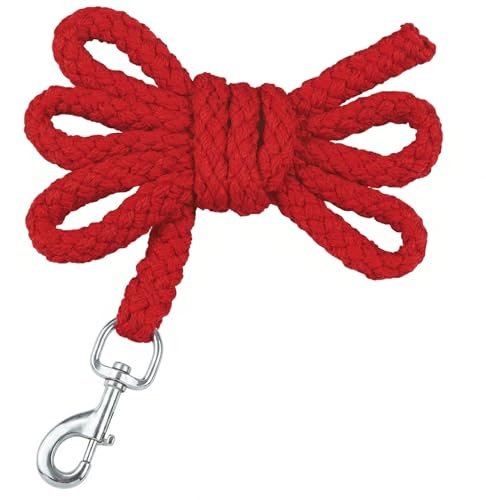JA Horse JA4009 Führstrick Anbindestrick, Uni - Rot, Karabinerhaken | 2 m Anbindestrick mit Karabinerhaken order Panikhaken für Pferd Pony