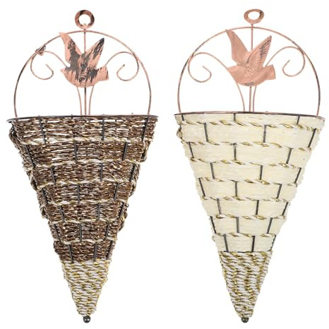 Abaodam 2 Pezzi Cesto da Parete in Ferro Retro per Fiori Artificiali, Design Unico a Triangolo, Salvaspazio per Giardinaggio Domestico e Decorazioni Muro