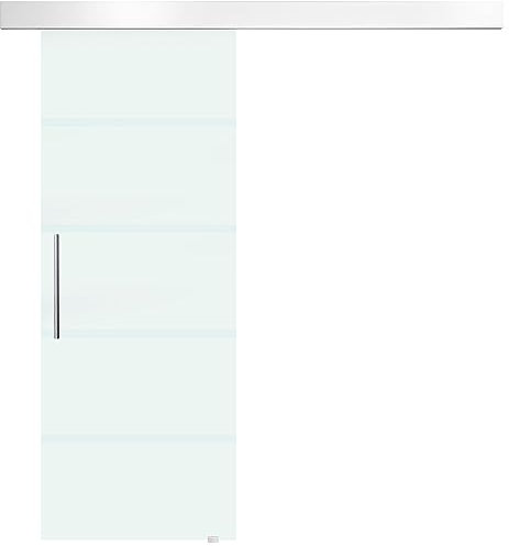 Homcom Porta Scorrevole in Vetro a Strisce con Binario in Alluminio, 75 x 210cm