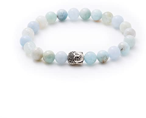 BERGERLIN Buddha Armband Damen Herren, Naturstein Edelstein, 8mm | Buddha Armband 8mm mit silbernem Charm: Edelstein Armband Damen & Herren, echt – vom deutschen Prüflabor bestätigt.