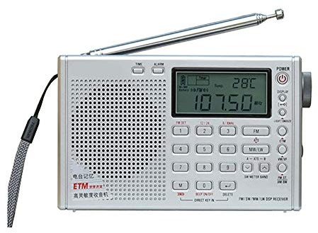 C- Mini Radio FM Portatile, Demodulatore Digitale Radio Completo FM/AM/SW/LW World Radio PLL DSP Radio Radio Stereo Radio Internet Portatile per Camminare/Correre,Bianca