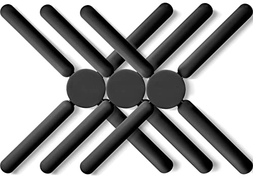 3/Pack Foldable Silicone Trivets, FENGCHEN Folding Trivets, Non-Slip Collapsible Cross Compact Design Expandable Silicone Pot Holder, Black