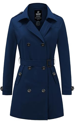 Wantdo Women's Warm Trench Coat Double-Breasted Coat Windproof Outerwear Jacket Lightweight Outdoor Coat Navy S
