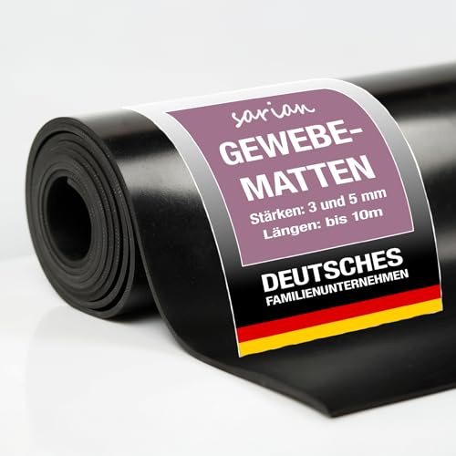sarian Gummimatte - 3mm u 5mm stark - 20cm bis 1,2m breit mit Gewebeeinlage | Gummimatte bis 10 Meter Länge in Industriequalität - wähle deine Größe selbst aus - witterungsbeständig, rutschfest, reißfest