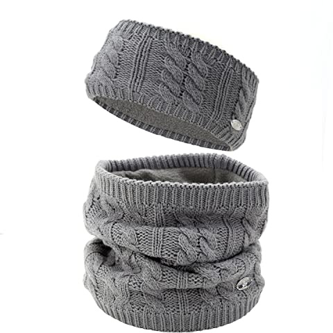 AnJuHoPa gestrickt Halswärmer Strick Stirnband set Zopfmuster schal Neck Warmer winter Beaine Kopfband soft Fleece gefüttert Klassischen Stil Grau