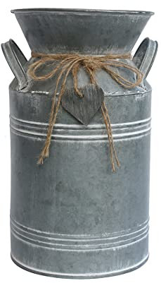 Venalys Vintage Galvanized Metal Milk Can, Farmhouse Decorative Flower Jug Vase, Rustic French Country Milk Jug Vase for Home Decor,10.6''H