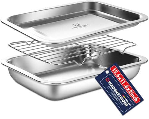 Stainless Steel Food Prep Container with Rack & Lid (Tray), 3.7Quarts, Catering Pans, Restaurant Pans, Buffet Party Pan, Roasting Pan with Rack, Bakeware Roaster, Casserole (1304 / No4)