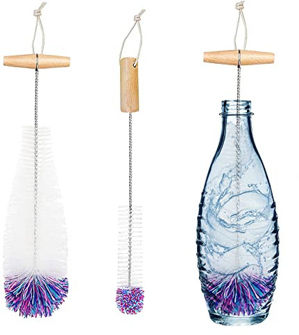 Diwoker Scovolino per bottiglie di vetro, 2 spazzole per la pulizia di bottiglie di vetro, per caraffa, bottiglie, biberon, bottiglie di soda (bianco)