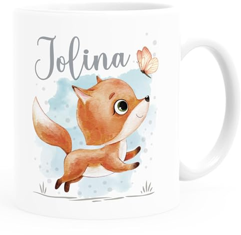 SpecialMe® Kindertasse Kunststoff Tiermotive Bär, Hase, Fuchs mit Namen personalisierte Namenstasse für Kinder Kunststoff-weiss standard