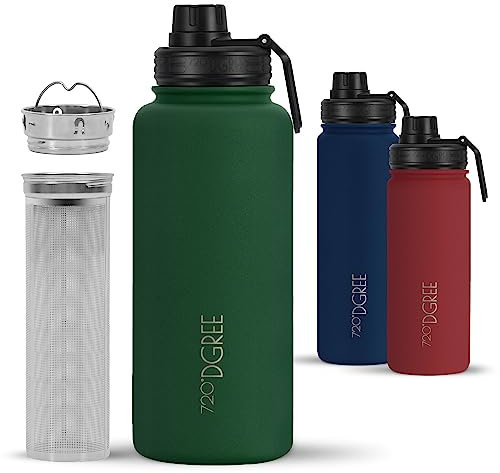 720°DGREE Edelstahl Thermo Trinkflasche 950ml “noLimit” +Früchtebehälter - Auslaufsicher, Kohlensäure geeignet, BPA-Frei - Isolierflasche mit Schraubverschluss für Sport, Outdoor, Fitness +Sportdeckel