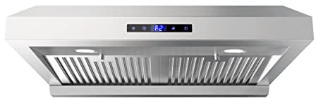 FIREGAS Under Cabinet Range Hood 30 inch, 900 CFM Stainless Steel Kitchen Hood With Dual Motor, Touch Screen, 3-Speed exhaust fan, Dishwasher Safe Baffle Filters & LED Lights Vent Hood