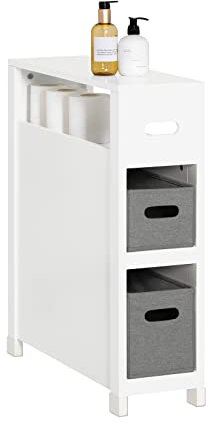 SoBuy BZR83-W Nischenregal mit 2 abnehmbaren grauen Körben Küchenregal Badezimmerregal Badschrank Nischenschrank schmales Regal toilettenpapier aufbewahrung Badmöbel Weiß BHT ca.:20x70x60cm