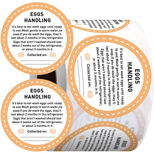 500 Pcs 1000 Pcs Farm Fresh Eggs Carton Labels Stickers 2 Inch Egg Care Self Adhesive Writable Handling Stickers Bulk Chicken Packaging Decal Sign for Chicken Quail Farmhouse