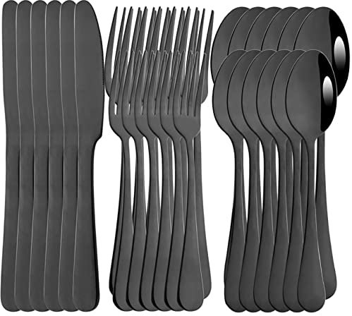 Juego de cubiertos de acero inoxidable de 30 Uds., cubiertos negros, tenedores de postre, cucharas, cuchillos, vajilla, cubiertos occidentales, juego de vajilla de cocina (Color : Black)