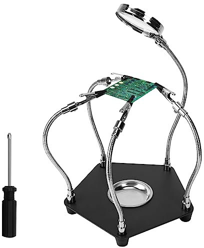 TOTSUN Third Hand Soldering Station, Third Hand Soldering Tool with 3X Magnifying Glass, Flexible Helping Hands Soldering with 4 Flexible Helping Arms for Welding Repair Hobby DIY