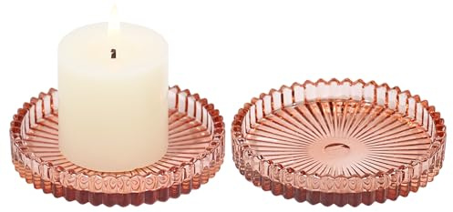 Vixdonos 3.8 Inch Glass Pillar Candle Holder Set Pack 2 Gear Round Plate Serrated Candle Stand for Table Centerpieces,Party, Wedding and Home Decor