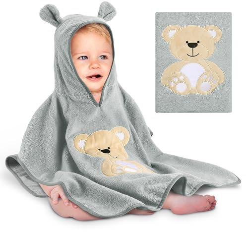 Yosemy Kapuzenhandtuch Baby - Oeko TEX - Baby Handtuch Kapuze 100% Baumwolle Badeponcho Kinder Babyhandtuch mit Kapuze Weich & Super Saugfähig 0-3 Jahre-Bär