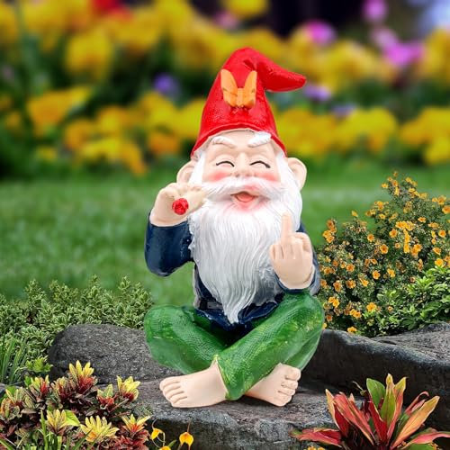 WUFCIYBO Gartenzwerge Outdoor Statue Figur Mittelfinger Zwerg für Feengarten oder drinnen, draußen Lustige Mini-Zwerge Garten Mittelfinger Geschenke (Rauchender alter Mann)