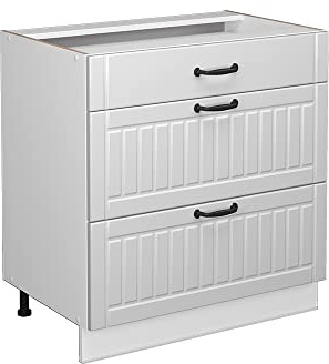 Vicco Badschrank Fame-Line, Weiß Landhaus/Weiß, 80 x 81.6 cm mit 3 Schubladen, ohne Arbeitsplatte