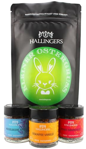 Hallingers Genuss Manufaktur Feinkost Oster-Geschenk-Set - wertig in der Wundertüte Kleiner Ostergr... kleines Osternest 3 coldbrew Oster-Eistees im Kaltaufguss, Ostern Körbchen für Frauen Männer