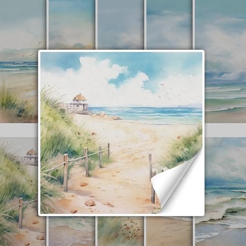 GRAZDesign Fliesenaufkleber Bad & Küche Maritim Strand Aquarell Druck, Klebefliesen selbstklebend - 10x10cm / 20 Stück