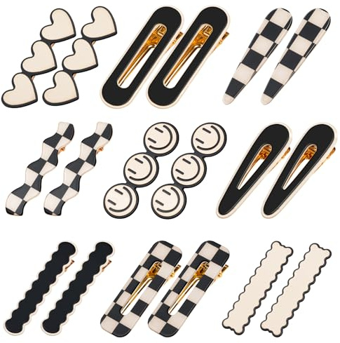 Gingbiss 18 Pcs Hair Clips for Women Girls, Black White Checker Cute Hair Barrettes, No Bend Korean Styling Minimalist Hair Accessories, Gift for Women Girls