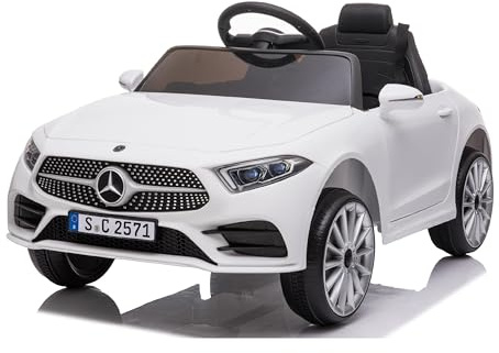 Baroni Toys Coche Bebé Mercedes AMG Eléctrico Completo Opcional Blanco, Coche Mando a Distancia con Asiento de Cuero y Puertas Que se Abren, Motor Dual 6V, Carga hasta 25 Kg (Blanco)