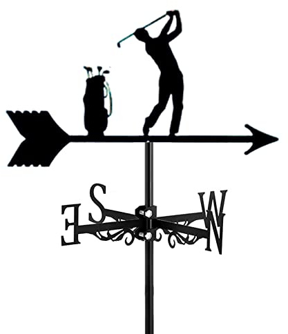 Golfer Weather Vane Roof Mount, 15.8- Inch Weathervane with Golfing Iron Ornament- Stainless Steel Spray Paint Decorations for Outdoor Yard Garden(Play Golf)