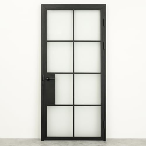 SEART Loft-Glastüren innen Türenset mit Griff für Büro, Bad, Kleiderschrank, Speisekammer Akron (Transparentes Glas, rechts) 90x200 cm