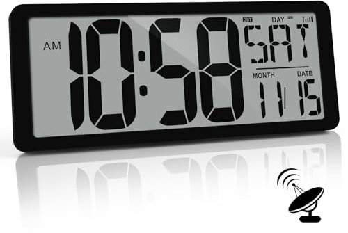 KMMKGG Orologio atomico, grande orologio da parete digitale da 15 pollici, funzionamento a batteria, orologio digitale grande display con giorno, data e temperatura, grande orologio da parete per