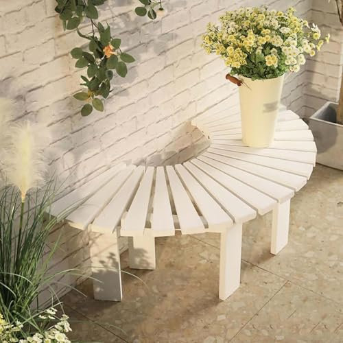 MAYFABD Runde Baumbank Gebogene Holzbank Hölzerne Baumbank im Freien Fächerförmige Gartensitz Außenmöbel Gebogene Balkon Blumenhocker,D,120x40x42cm