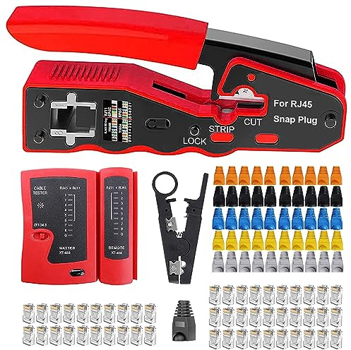MAYLINE RJ45 - Kit de instalación profesional, kit de herramientas de reparación para cableado, ordenador, probador de red, pinza y cable Strippe RJ11 RJ12 Cat6 Cat5e (Gris)