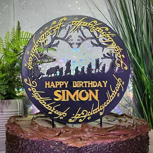 Fantasy elven Happy Birthday Cake Topper, 18cm Tall, Personalised, Biodegradable PLA