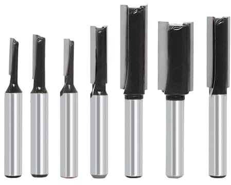 7Pcs Straight Router Bit Set 1/4 Shank, Double Flute Straight Bit Dado Straight Cut Router Bit, Cut Dia 1/8 5/32“ 3/16” 1/4“ 5/16” 3/8“ 1/2”, Straight Router Bit for Woodworking Groove by SICWOOD