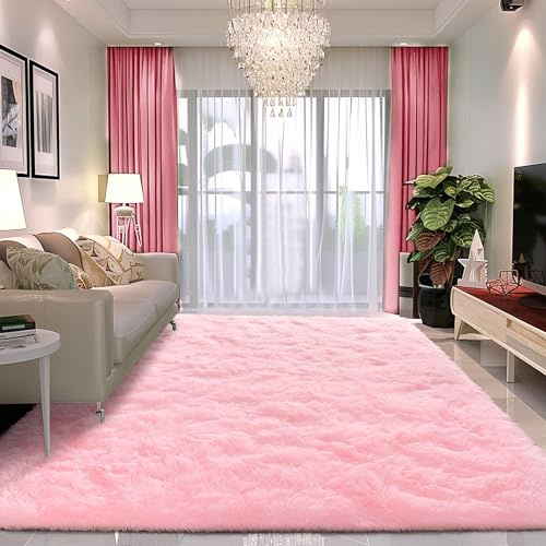 BSGIFT Shaggy matta, hög lugg, 240 x 340 rosa, lång lugg, vardagsrumsmatta, fluffig, modern gosig matta, vardagsrumsmatta, hög lugg matta halkfri för sovrum barnrum
