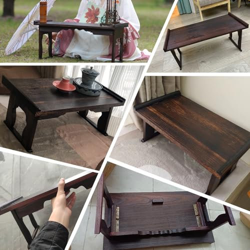 Faltbarer Schreibtisch aus Massivholz, kleiner Couchtisch für Schlafzimmer, Erkerfenster und Boden-Sitz, multifunktionaler niedriger Tisch (60 x 34 x 27 cm)