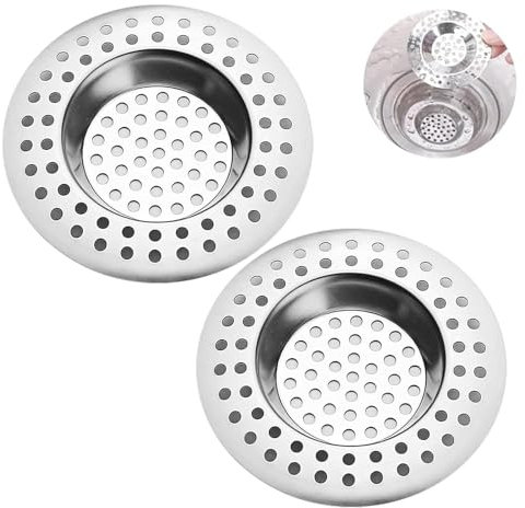 2 Pcs Stainless Steel Sink Strainer, Standard Strainer Drain Protector, Hair and Food Catcher Plug for Kitchen, Bathroom, Shower, 7.7cm External, 4.5cm Inner