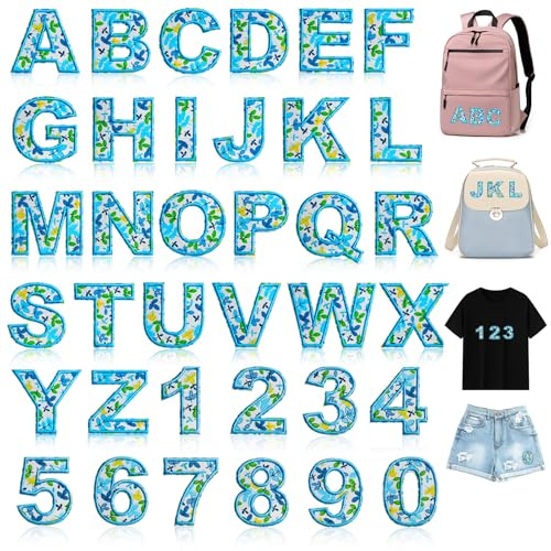 SENHAI Bügeleisen auf Patches für Kleidung, blau Applique Alphabet gestickten Patch A-Z, Zahlen 0-9 niedlichen Stoff Buchstaben Patches für Hut, Kleid, Socken, Taschen, Jeans, DIY Zubehör
