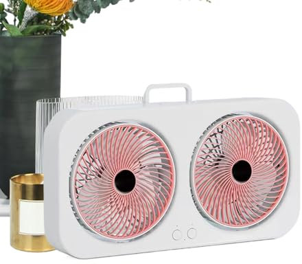 Generico Ventaglio da Tavolo e Silenzioso - Raffreddatore ad Aria con Doppia Testa | Potente Ventilatore USB Ricaricabile Appeso per Interni Esterni Camera da Letto Campeggio