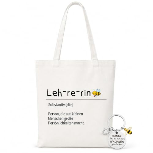 Lehrer Geschenk Abschied: Jute-Tasche & Edelstahl-Schlüsselanhänger Set | Jute-Tasche (35x40cm) & Anhänger für den Schulalltag. Perfektes abschiedsgeschenk lehrerin & beste lehrerin geschenke.
