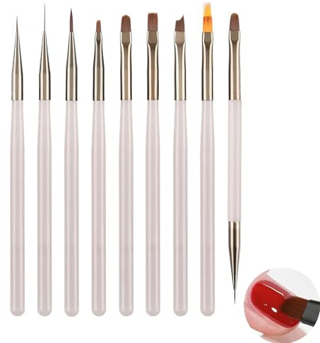 UZYXC Kit 9 Pinceaux à Ongles Gris Glacé, Pinceau Nail Art pour Gel UV et French Manucure, Pinceau Construction Gel 3D et Dégradé, Poils Fibres Synthétiques Résistants, Couleur Grise Haute Qualité