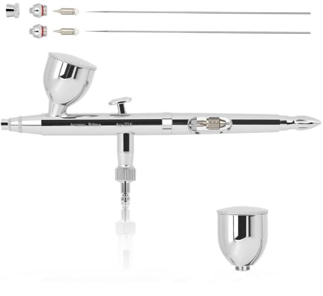 Airgoo Prime Series Airbrush Kit AG-216 Dual Action Gravity Feed Airbrush Kit with 0.3mm/0.5mm Nozzles & Needles, 7CC/10CC Fluid Cups for Tattoo, Modeling, Cake Decor, Nail Painting