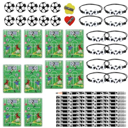 Werownsgso 42 Stück Fussball Mitgebsel Jungen Set Fußball Party Geschenke mit Bleistift Radiergummi Armband Kindergeburtstag Fußball Set für Jungs Mädhen