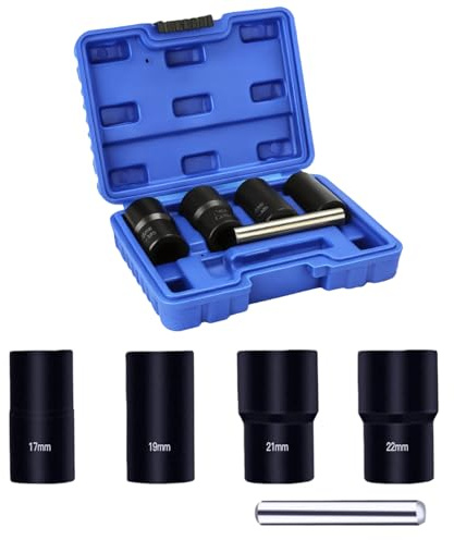 Crozgan 5Pcs Locking Wheel Nut Removal Tool Kit,4Pcs 1/2” Drive Twist Socket Set (17mm 19mm 21mm 22mm) with 1Pcs Drift Punch Bar for Wheel Nut Wheel Bolts Removal